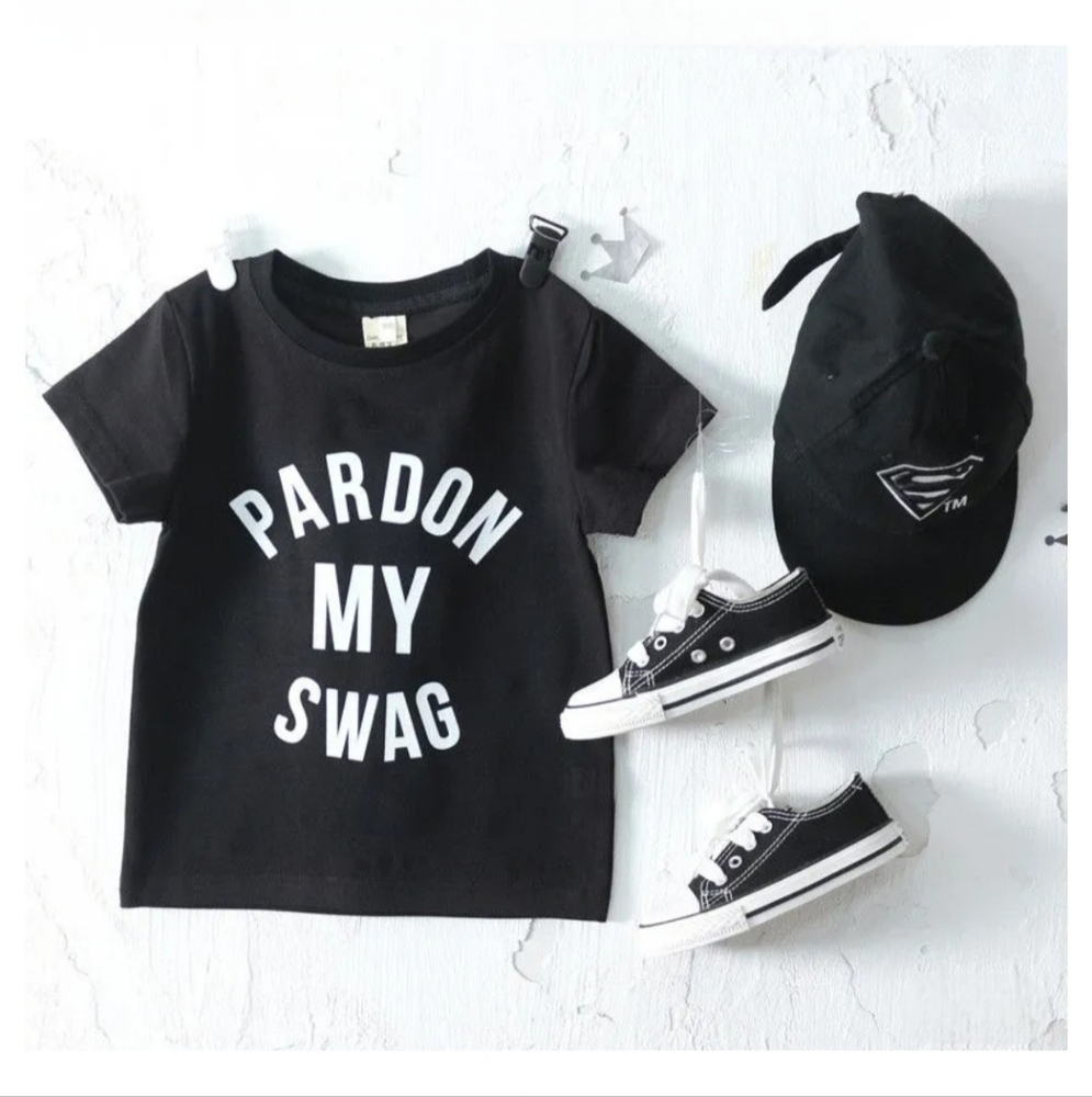 Boys Black Short Sleeve Graphic T-shirt Kid's Cotton Trendy Swag Toddler Tee 2T